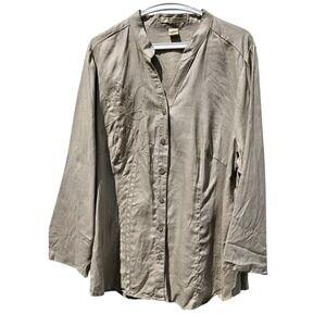 Ecologie Linen Button Down Shirt Womens 3X Tan Embroidered Minimalist Summer Top